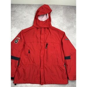 VTG Y2K Tommy Hilfiger Jacket Mens XL Red Hood Parka Coat Nylon Pockets Logo